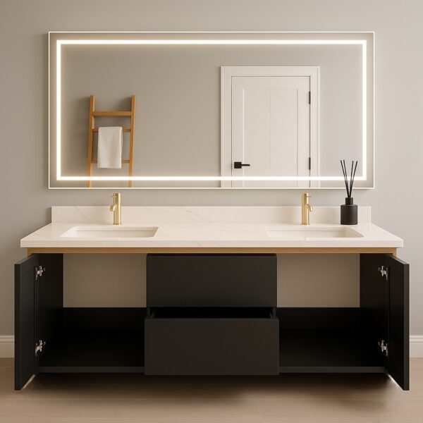 Balera 60" Wall Mount Bathroom Vanity with Double Sinks (Grey) - Image 3