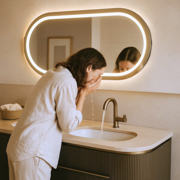 Ravena 60" Floating Bathroom Vanity with LED Smart Mirror, Double Sinks (Brown) - Image 2
