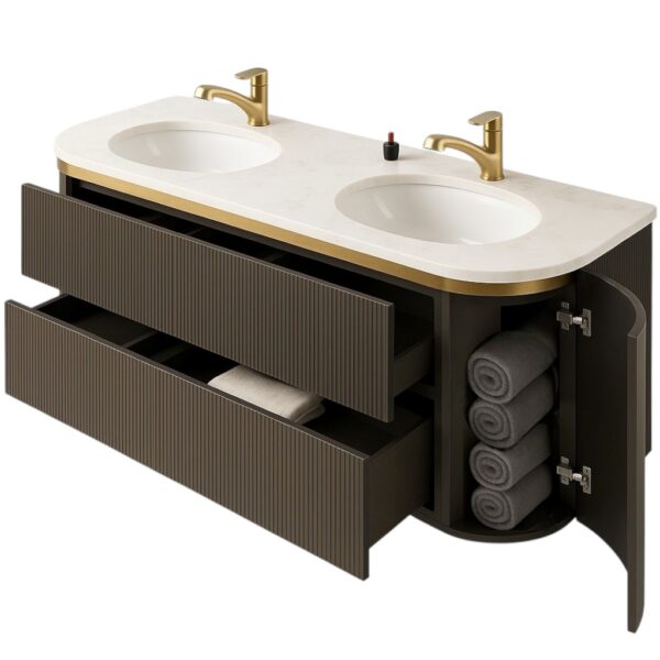 Ravena 60" Floating Bathroom Vanity with LED Smart Mirror, Double Sinks (Brown) - Image 3