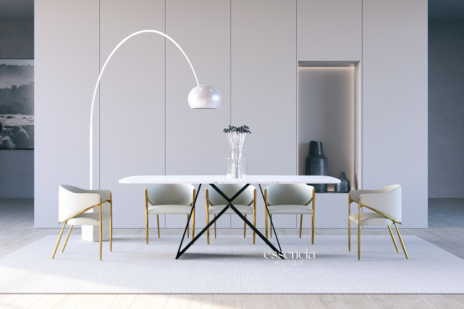 Cambrie - Dining Table With Engineered Stone Top - Engineered Stone Top & Mirrored Silver