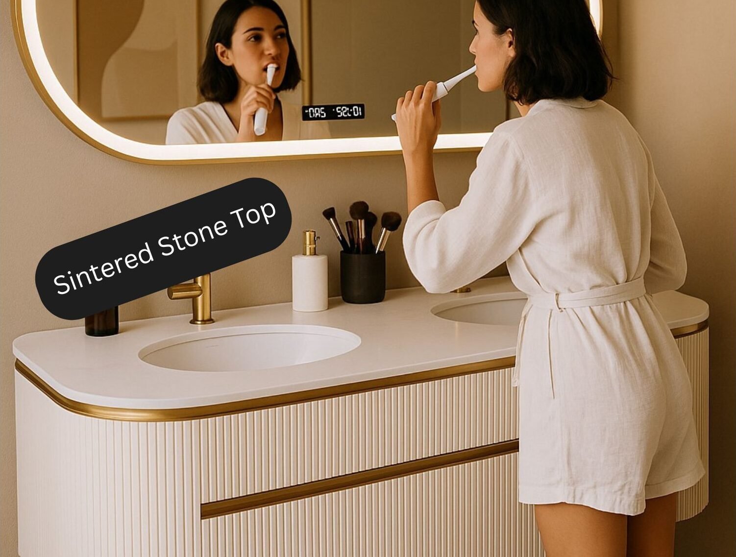 wall mount bathroom vanity with smart mirror
