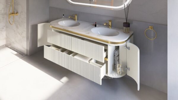 Ravena 60" Wall-mount Bathroom Vanity with LED Smart Mirror, Double Sinks (White) - Image 6