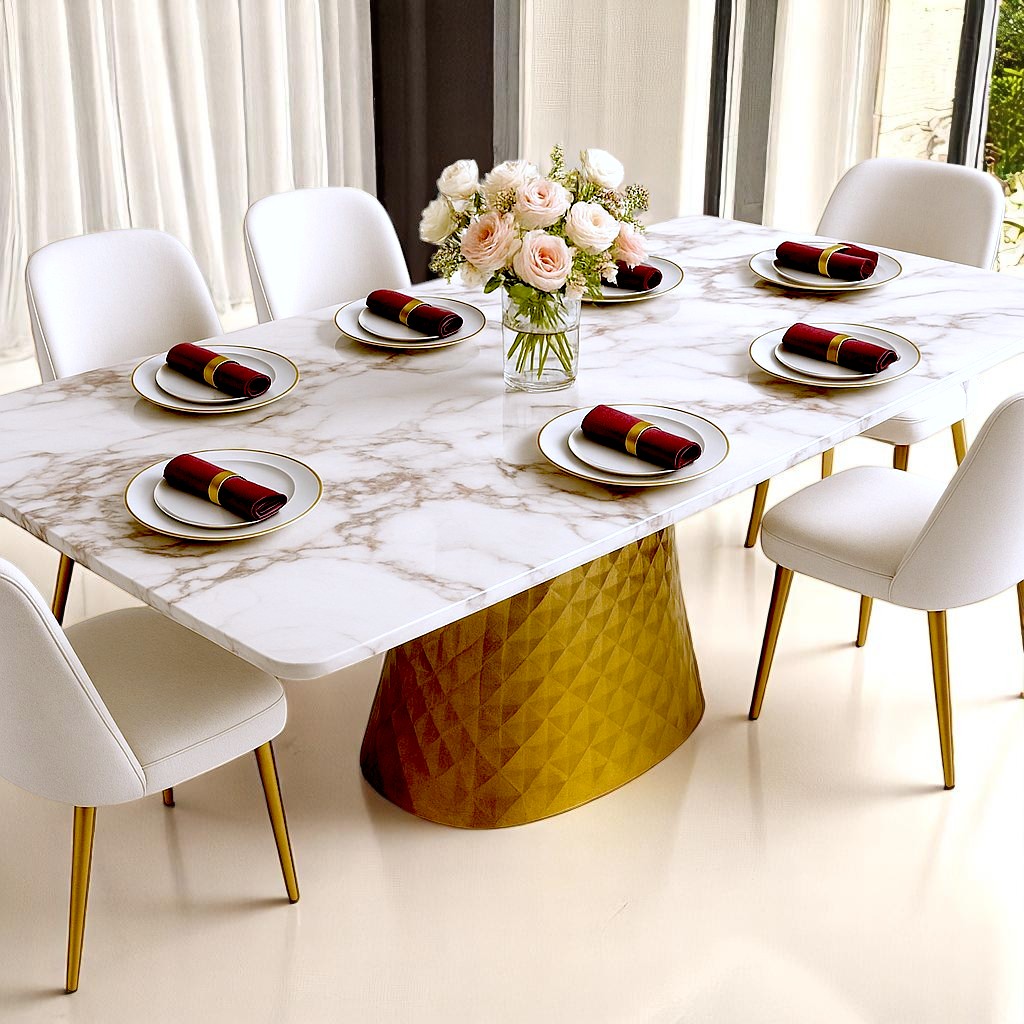 Aurelia Sintered Stone Dining Table for 8 with Stunning Gold Base