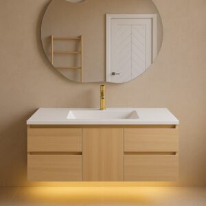 48-Inch-bathroom-vanity-wood-oak natural color with LED warm light