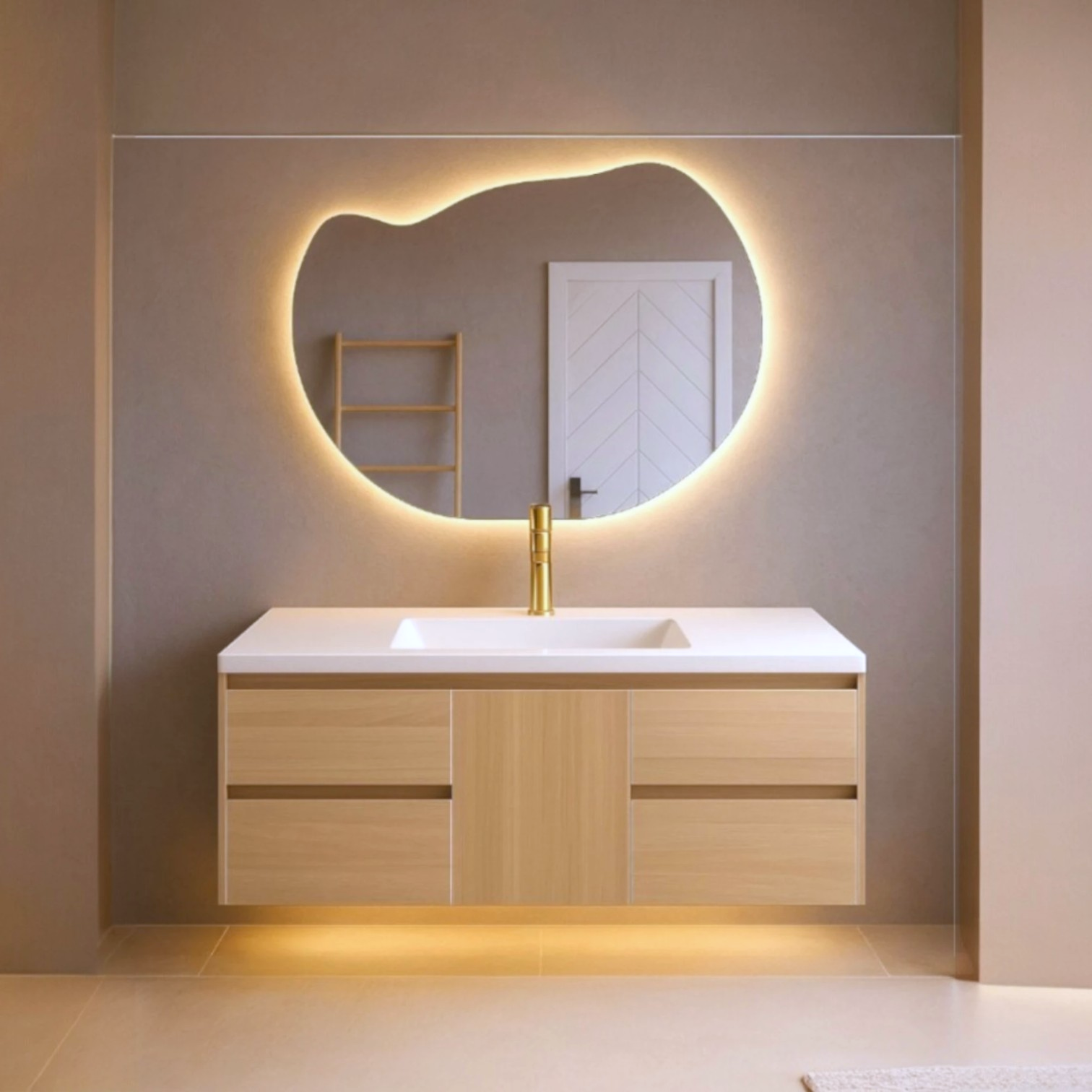 48 inch bathroom vanity with single sink and led light sensor