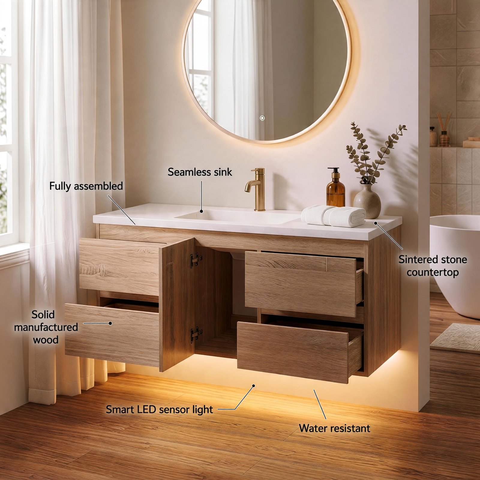 Silvana 48" Floating Bathroom Vanity (Natural Oak)