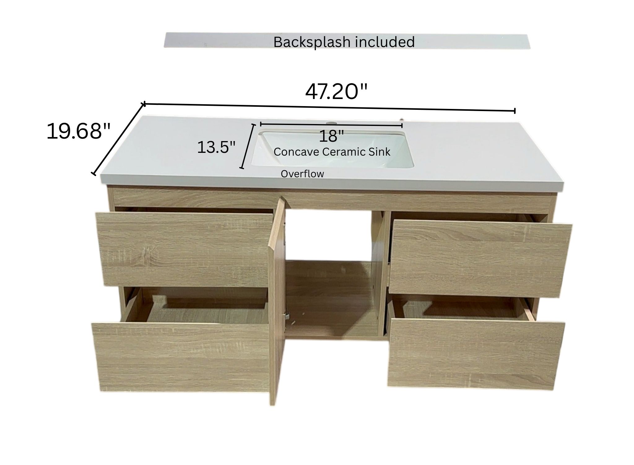 Silvana 48" Floating Bathroom Vanity with LED Light Sensor, Sintered Stone countertop, Single Ceramic Sink (Natural Oak) - Image 9