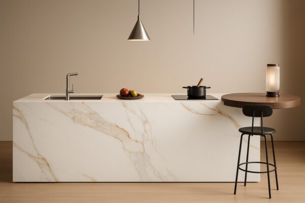 4x8ft Ferrera Marbled Sintered Stone Slab with Gold Veining - Image 3