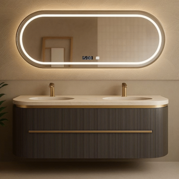60 inch bathroom vanity (brown) double sink sintered stone