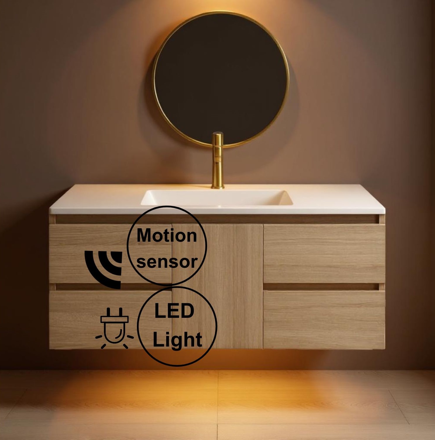 48 inch wall mount bathroom vanity with LED light