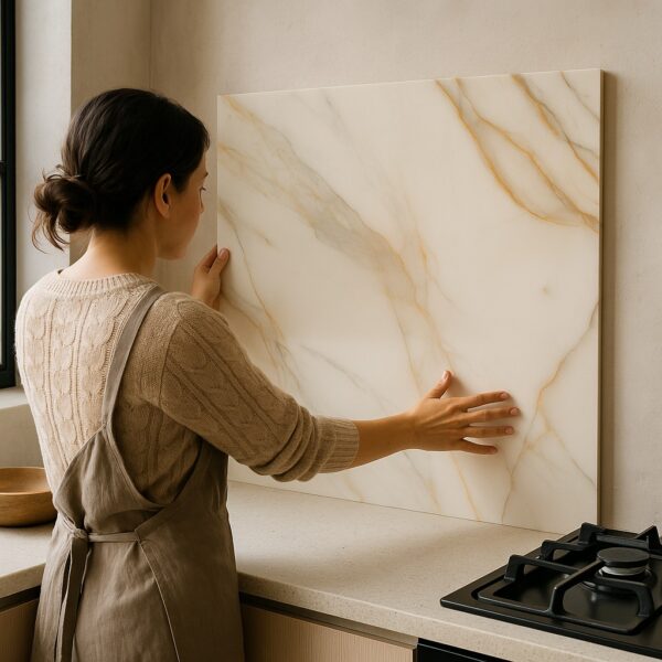 4x8ft Ferrera Marbled Sintered Stone Slab with Gold Veining - Image 5