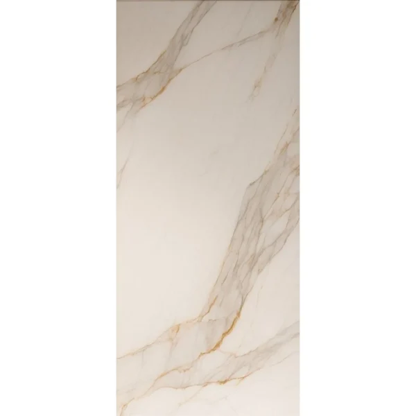 Sintered stone slab gold and white marbling veins