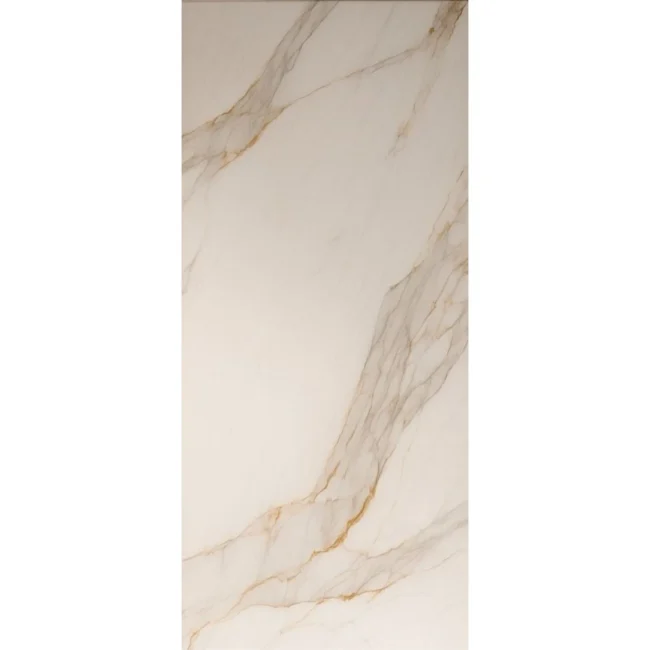 Sintered stone slab gold and white marbling veins