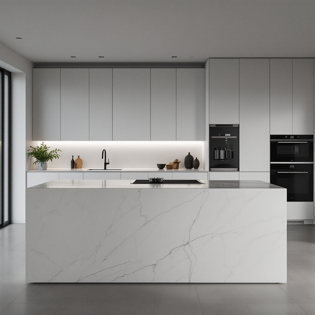 Sintered stone kitchen island slab