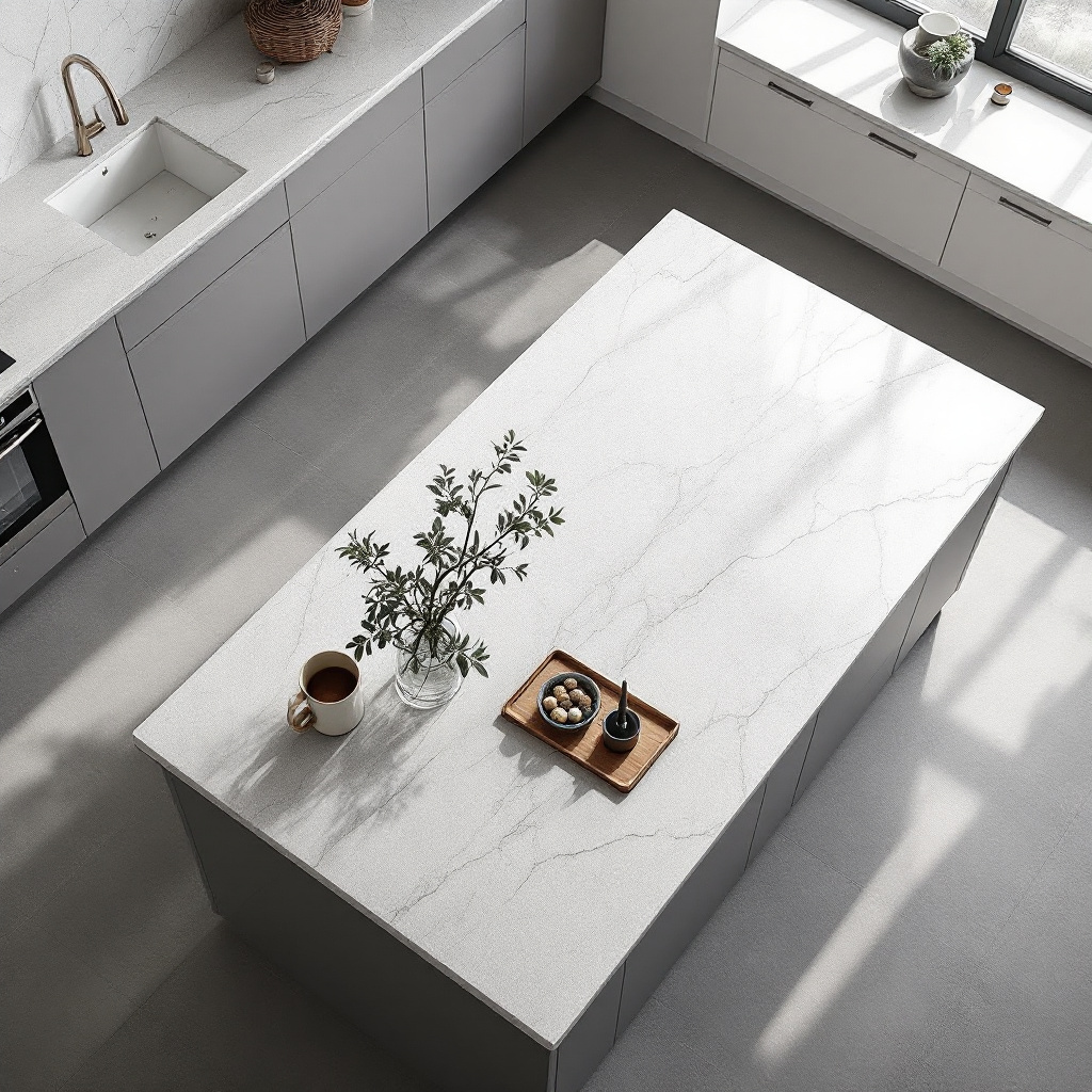 kitchen island slab white sintered stone essencia boutique
