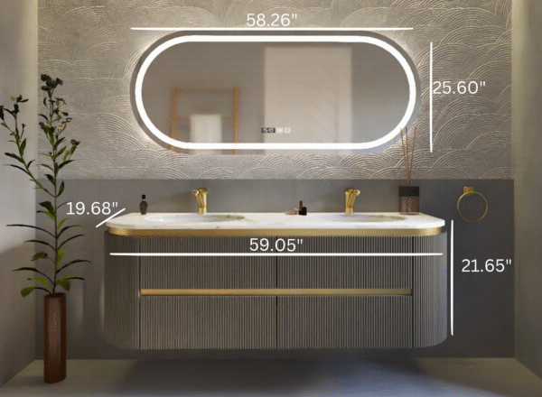 Ravena 60" Floating Bathroom Vanity with LED Smart Mirror, Double Sinks (Brown) - Image 5