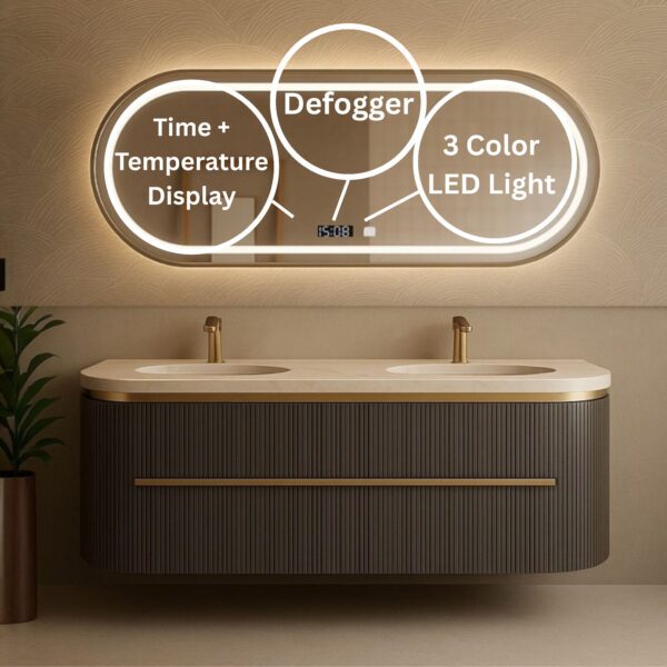 Ravena 60" Floating Bathroom Vanity with LED Smart Mirror, Double Sinks (Brown) - Image 4