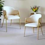 Pair of Luxury Leather Dining Chairs Cream White