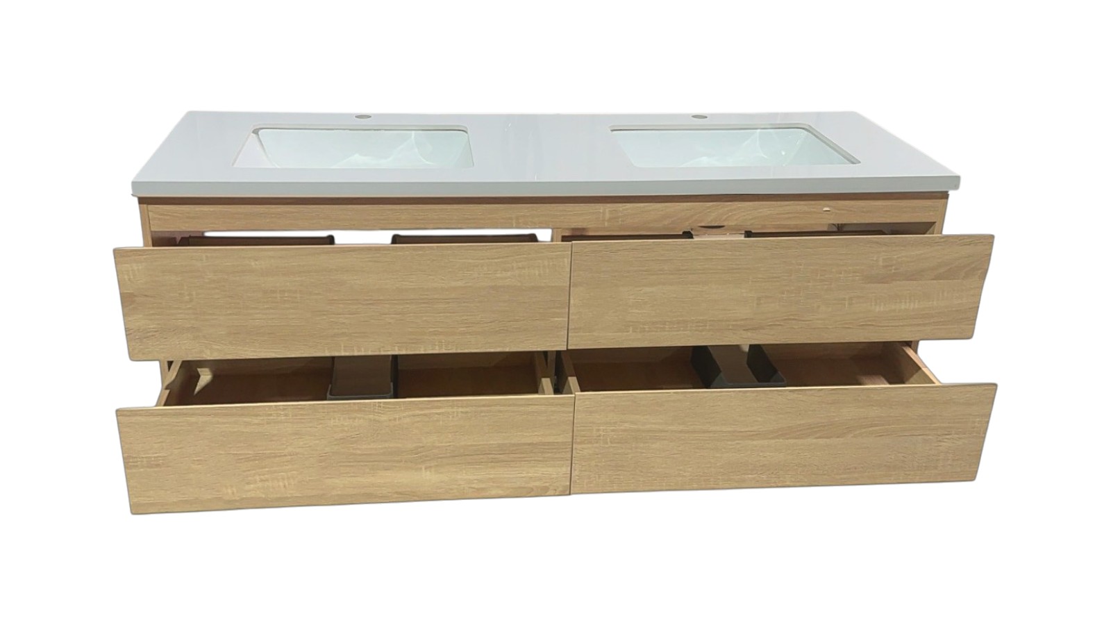 Lucia 60" Floating Bathroom Vanity with LED Light Sensor, Sintered Stone countertop, Double Ceramic Sink (Natural Oak) - Image 8