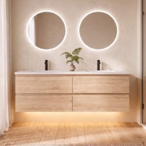 Lucia 60″ Floating Bathroom Vanity (Natural Oak)
