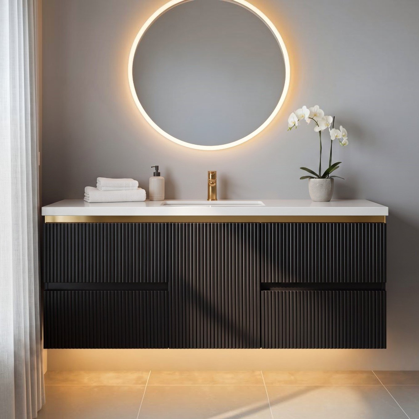 Valencia 48 inch Wall Mount Bathroom Vanity (Black)