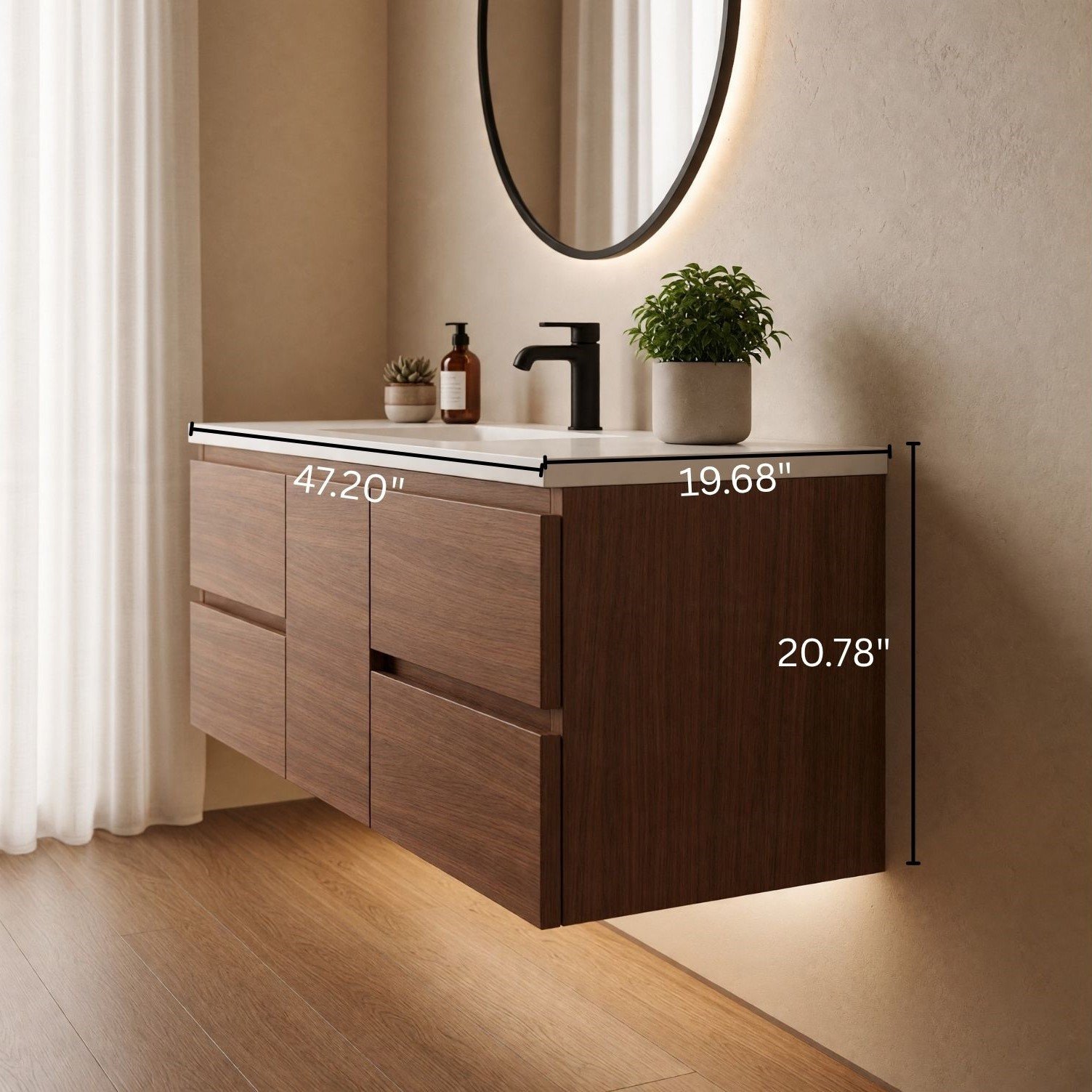 Silvana 48" Floating Bathroom Vanity (Walnut)