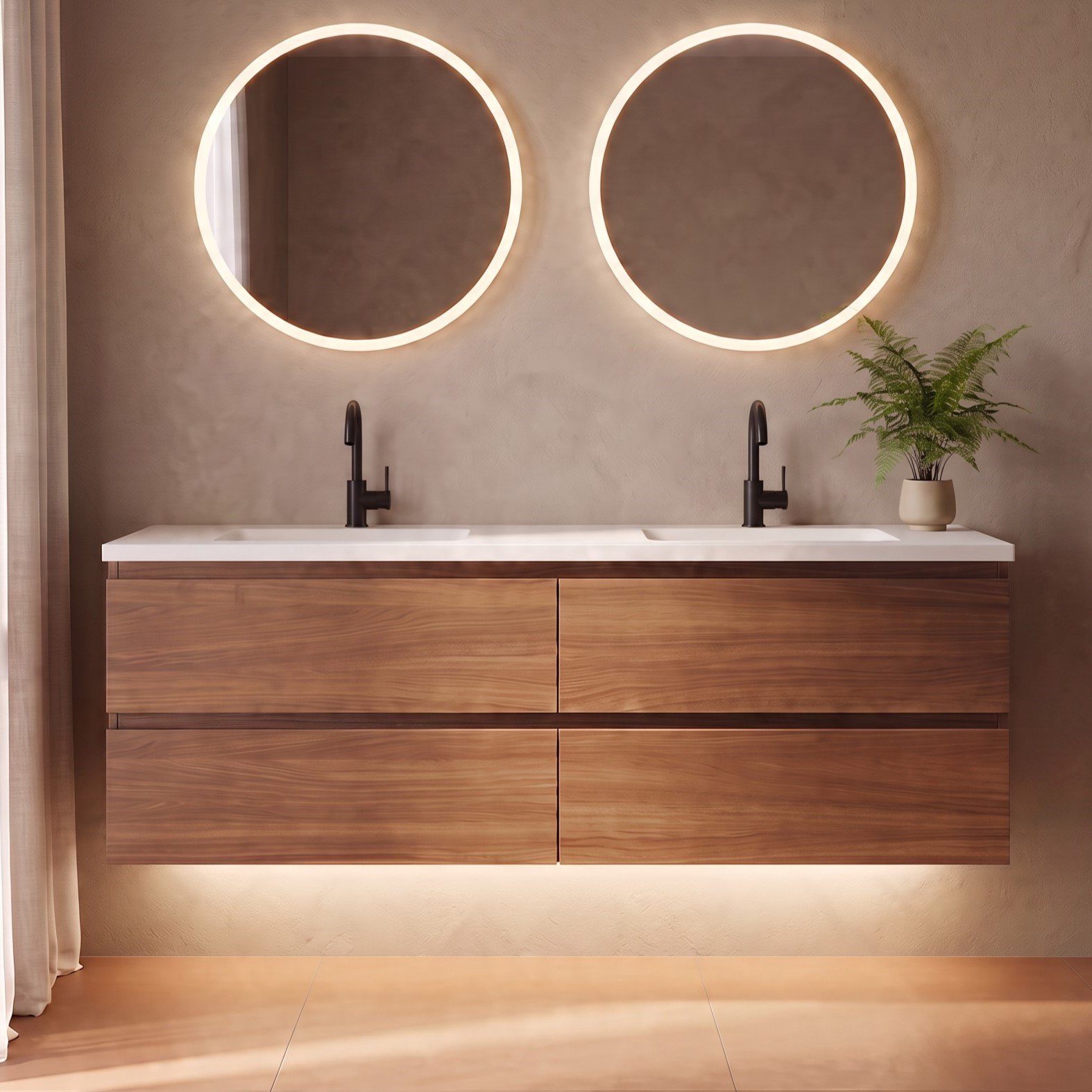 Lucia 60" Floating Bathroom Vanity (Walnut)