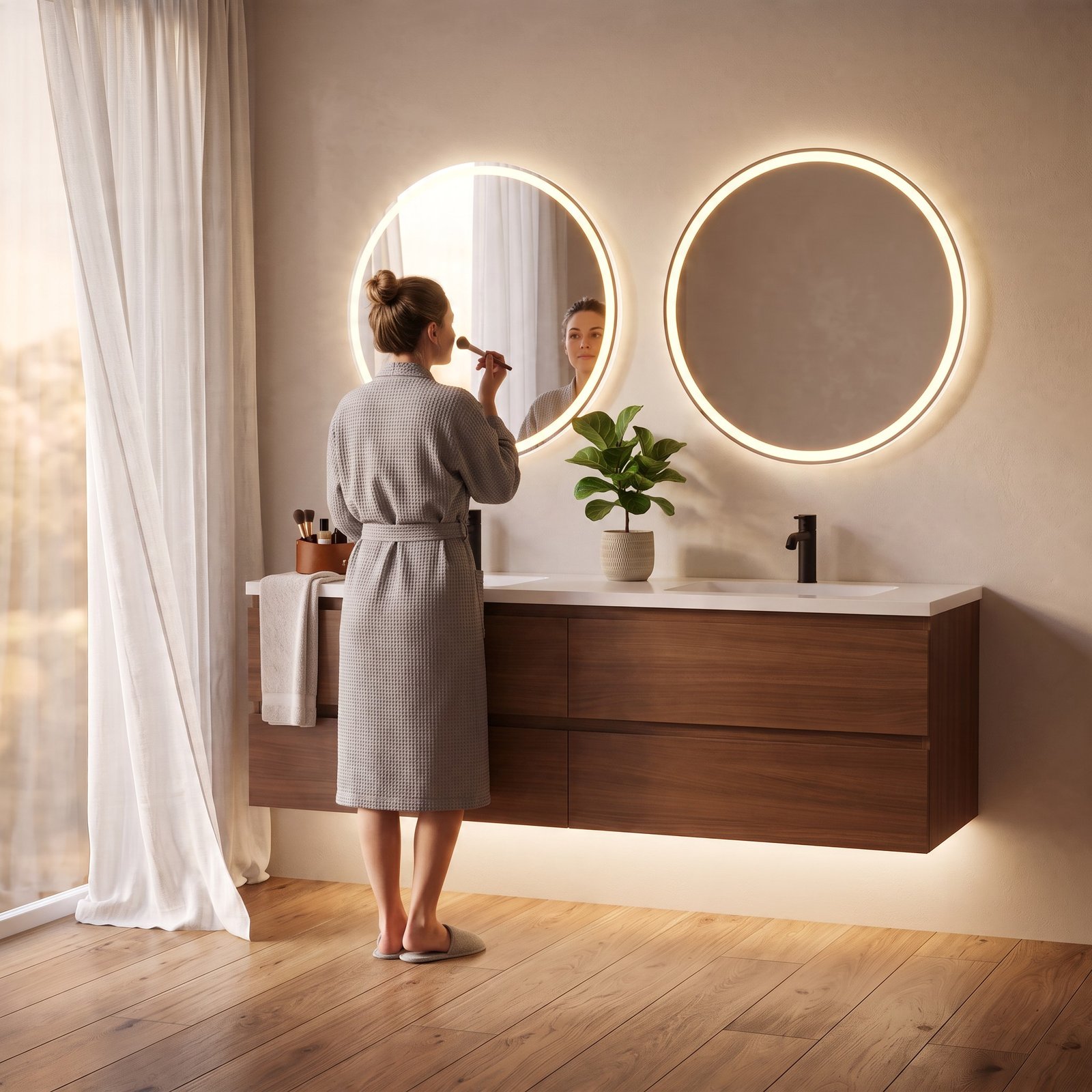Lucia 60" Floating Bathroom Vanity (Walnut)