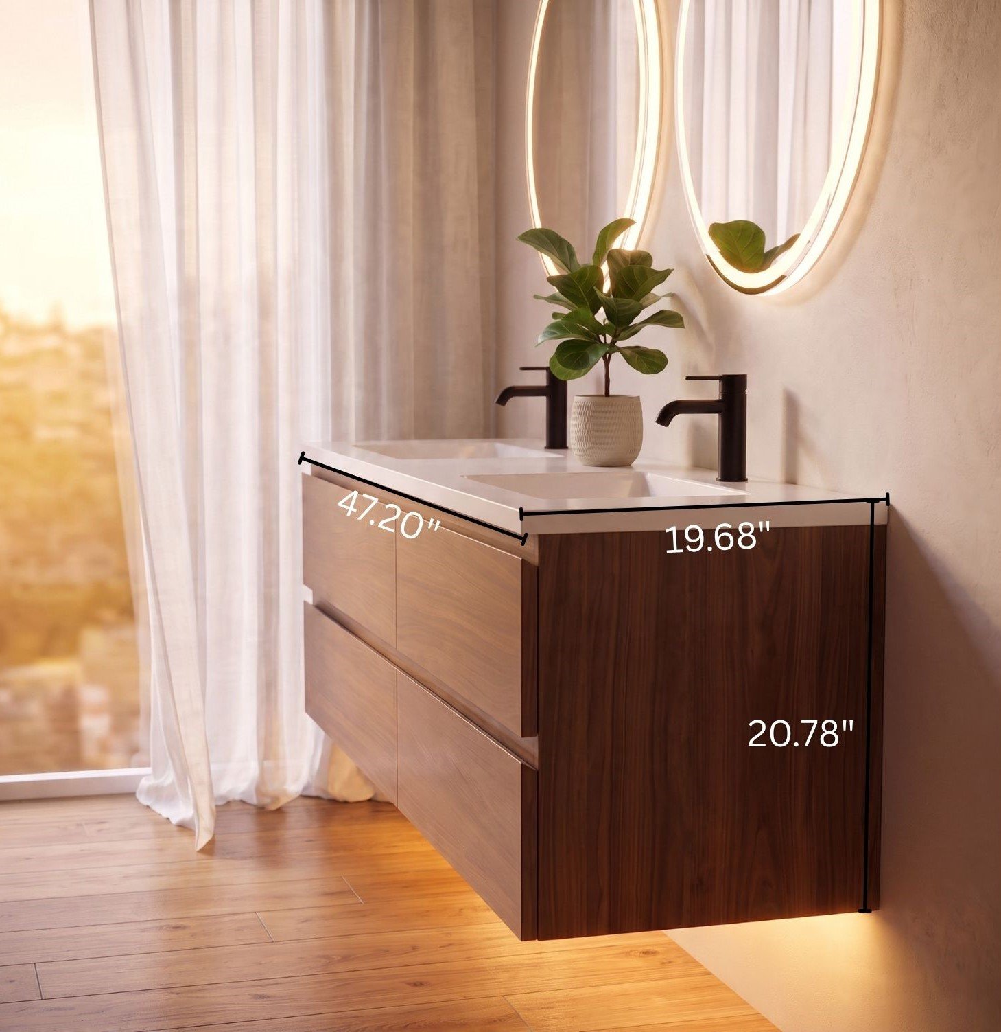 Lucia 60" Floating Bathroom Vanity (Walnut)